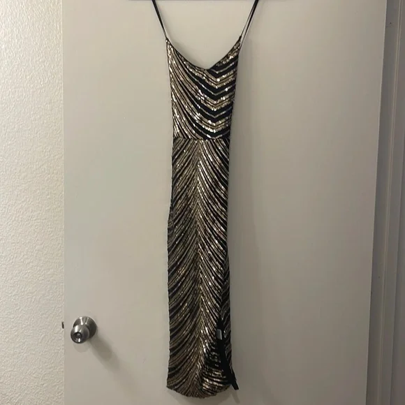 slim fit dress slacks Haven Gold & Black Ombre Sequin Midi Dress – Girl In Mind main image 0